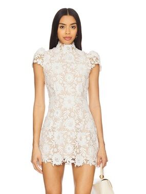 REVOLVE & Stone Cold Fox - Amy Dress White Floral Lace High-Neck Mini